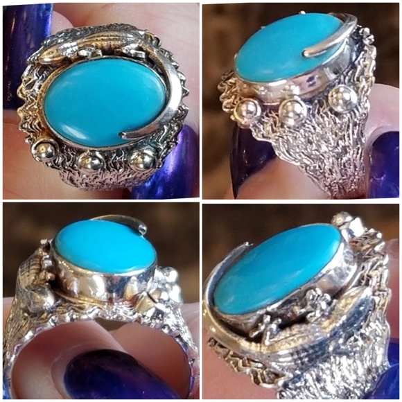 Genuin Sleeping Beauty Turquoise, Alligator Ring 8 - Picture 4 of 8